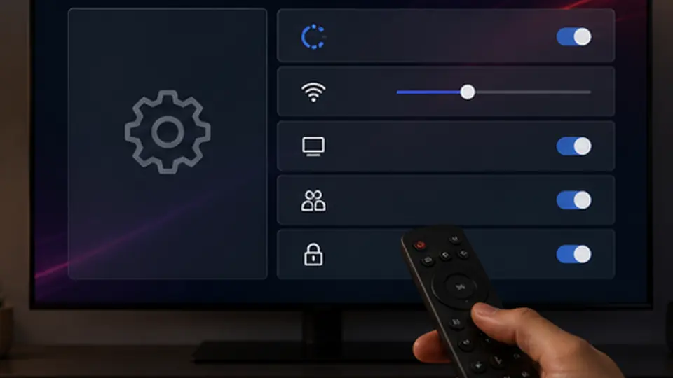 TV settings screen for buffer and parental controls with a remote in hand